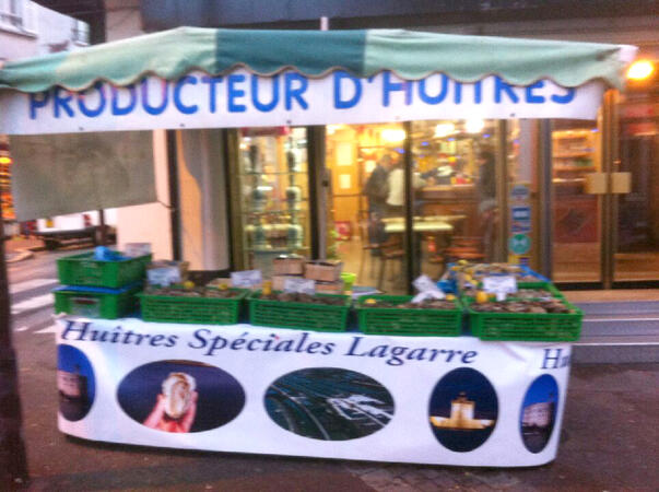 Ventes des huitres spéciales Lagarre sur les marchés de la région parisienne (Plessi, Livry Gargan, Villiers sur Marne, le Raincy, Pavillons sous bois)